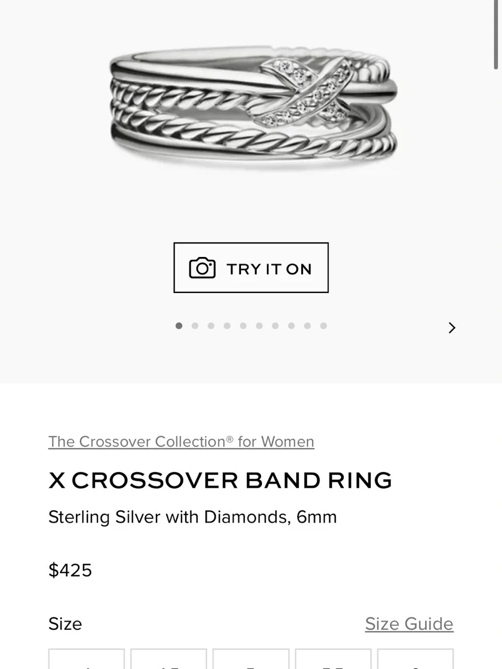 David Yurman Pavé Diamond Accent X Crossover Silver Knot Band Ring 7